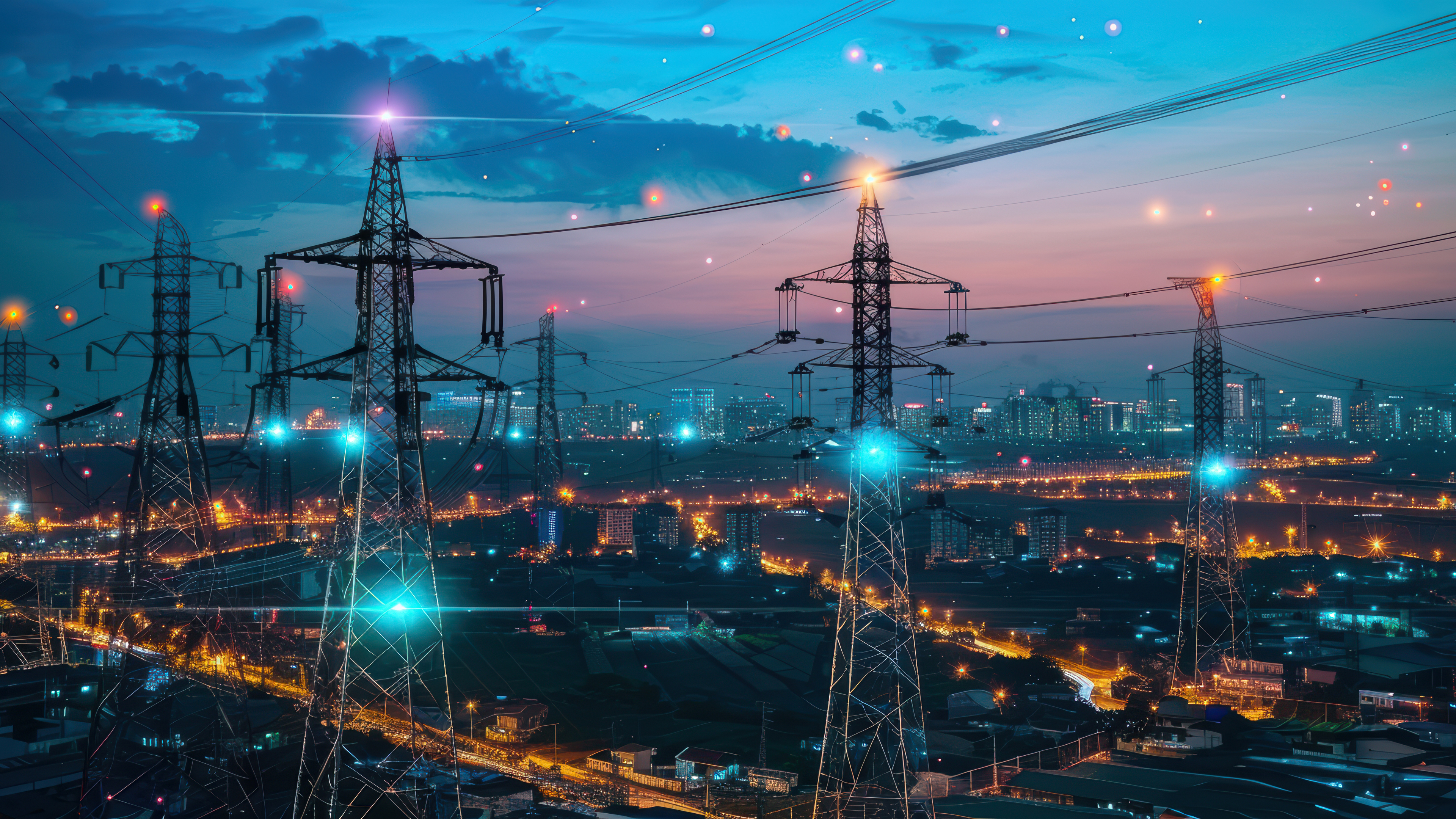 Power lines at night